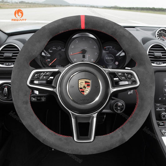 Mewant® Alcantara Car Steering Wheel Cover for Porsche 718 Boxster 718 Cayman 911 918 Spyder Cayenne Macan Panamera 2017-2021