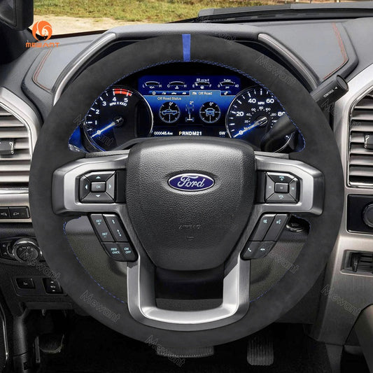 Mewant® Alcantara Car Steering Wheel Cover for Ford F-150 F150 F-250 F250 F-350 F350 F-450 F450 Expedition