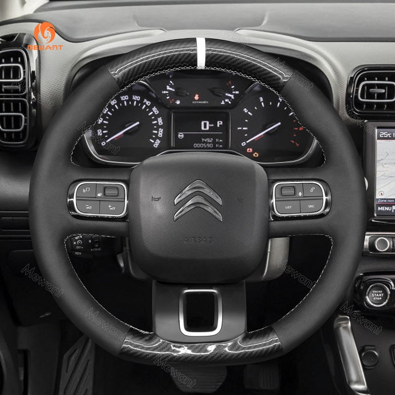 Mewant® Alcantara Car Steering Wheel Cover for Citroen C3 2016-2022 / C3 Aircross 2017-2022 / C5 Aircross 2018-2022 / Berlingo 2018-2022