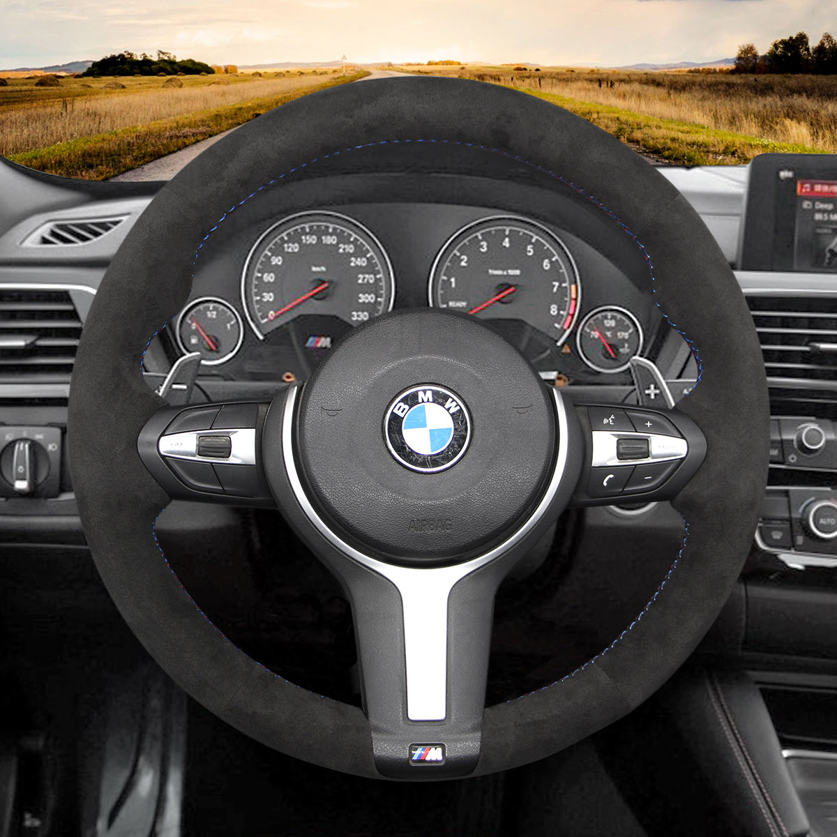 Funda de volante Mewant® Alcantara para BMW (M Sport) Serie 2 F22 F23/Serie 3 F30 F34/Serie 4 F32 F33 F36/Serie 5 F10 F07/Serie 6 F12 F13 F06/X2 F39/X3 F25/X4 F26/X5 F15/X6 F16