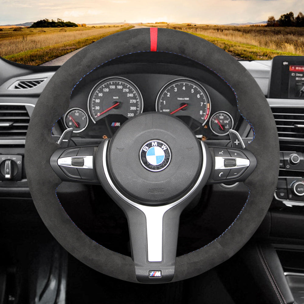 Funda de volante Mewant® Alcantara para BMW (M Sport) Serie 2 F22 F23/Serie 3 F30 F34/Serie 4 F32 F33 F36/Serie 5 F10 F07/Serie 6 F12 F13 F06/X2 F39/X3 F25/X4 F26/X5 F15/X6 F16