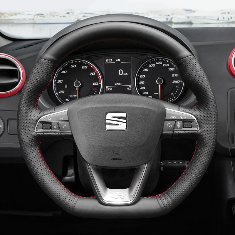 Mewant® Alcantara Car Steering Wheel Cover for SEAT Leon 5F (FR|CUPRA) 2013-2020 / Ibiza 6F (FR|CUPRA) 2015-2021 / Alhambra (FR Line) 2015-2022 / Arona (FR Line) 2017-2021 / Ateca (FR-Line) 2016-2020 / Toledo FR 2014-2019 CUPRA Ateca 2018-2020
