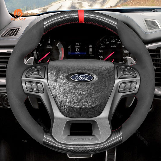 Mewant Leather Car Steering Wheel Cover for Ford Ranger Raptor 2019-2022