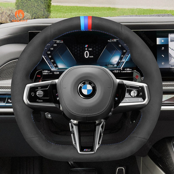 Mewant® Alcantara Car Steering Wheel Cover for BMW (M Sport) 5 Series G60 2024 7 Series G70 2023-2024 i5 G60 2024 i7 G70 2023-2024