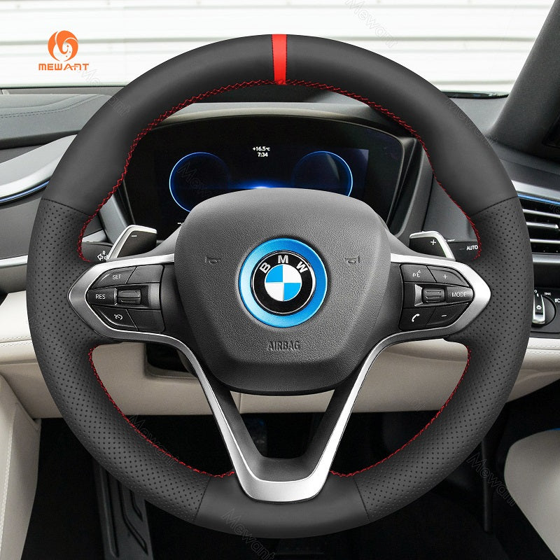 Mewant Hand Stitch Alcantara Leather Car Steering Wheel Cover for BMW i8 2014-2020