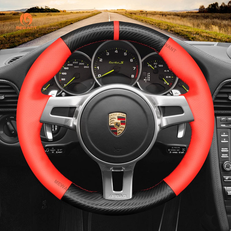 Mewant® Alcantara Car Steering Wheel Cover for Porsche 911 (991) Boxster (981) Cayman (981) Cayenne Panamera 2010-2016