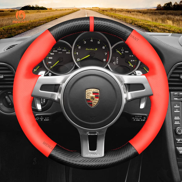 Mewant® Alcantara Car Steering Wheel Cover for Porsche 911 (991) Boxster (981) Cayman (981) Cayenne Panamera 2010-2016