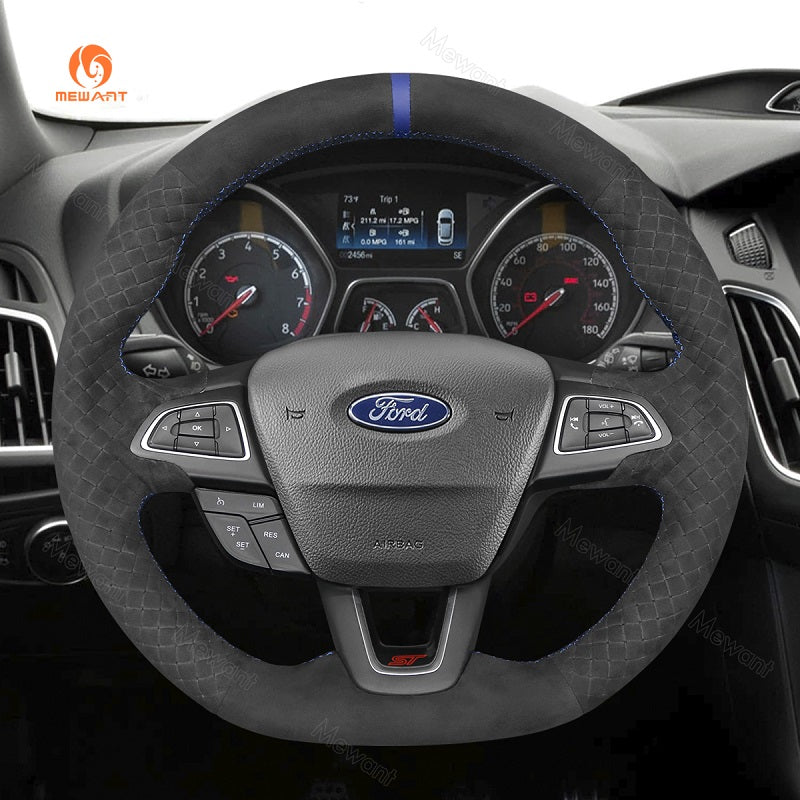 Mewant® Alcantara Car Steering Wheel Cover for Ford Focus ST 2015-2018 Focus RS 2016-2018 Ecosport ST-Line 2017-2023 Kuga ST-Line 2019