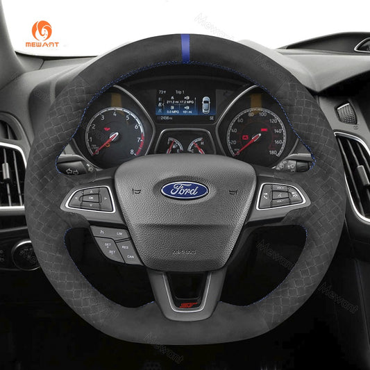 Mewant® Alcantara Car Steering Wheel Cover for Ford Focus ST 2015-2018 Focus RS 2016-2018 Ecosport ST-Line 2017-2023 Kuga ST-Line 2019