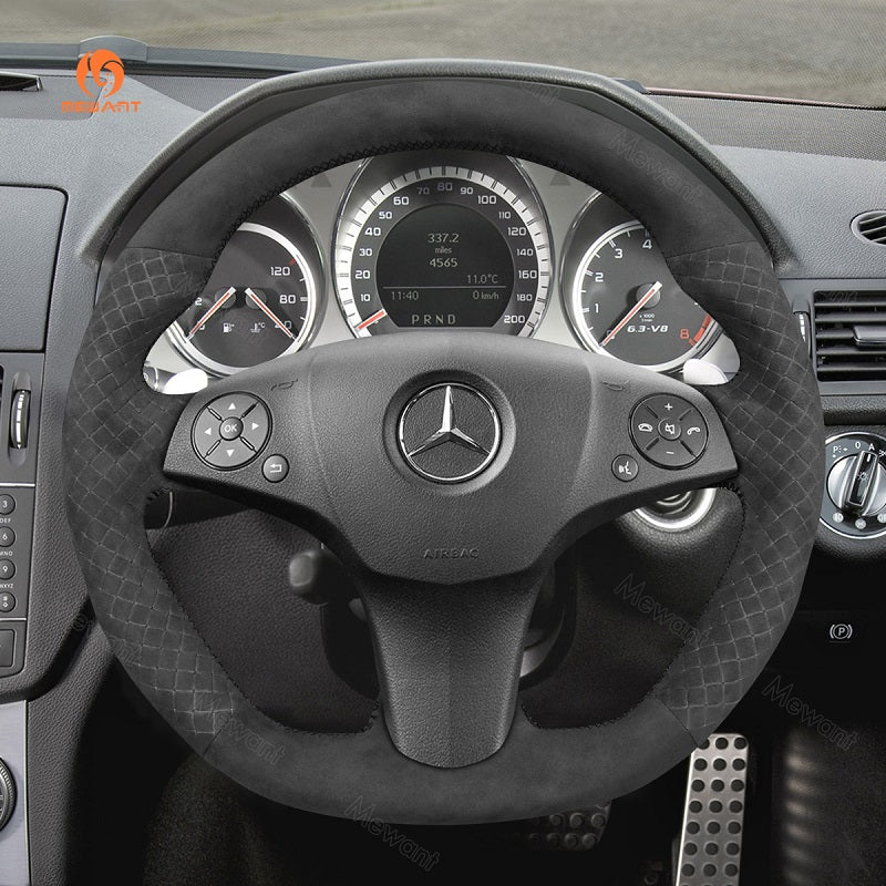 Mewant® Alcantara Car Steering Wheel Cover for AMG C63 W204 CLS-Class C219 CLS 63 AMG C219 E 63 AMG W212 AMG SL 63 R230 SLS AMG C197 R197
