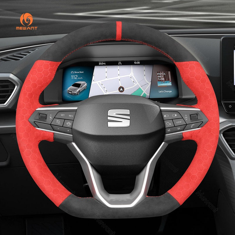 Mewant® Alcantara Car Steering Wheel Cover for SEAT Leon IV 2020-2022 Ibiza 6F 2021-2022 Ateca 2020-2022 Arona 2021-2022 Tarraco 2020-2022