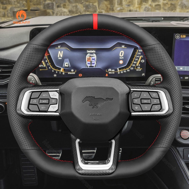 Mewant Alcantara Car Steering Wheel Cover for Ford Mustang 2024