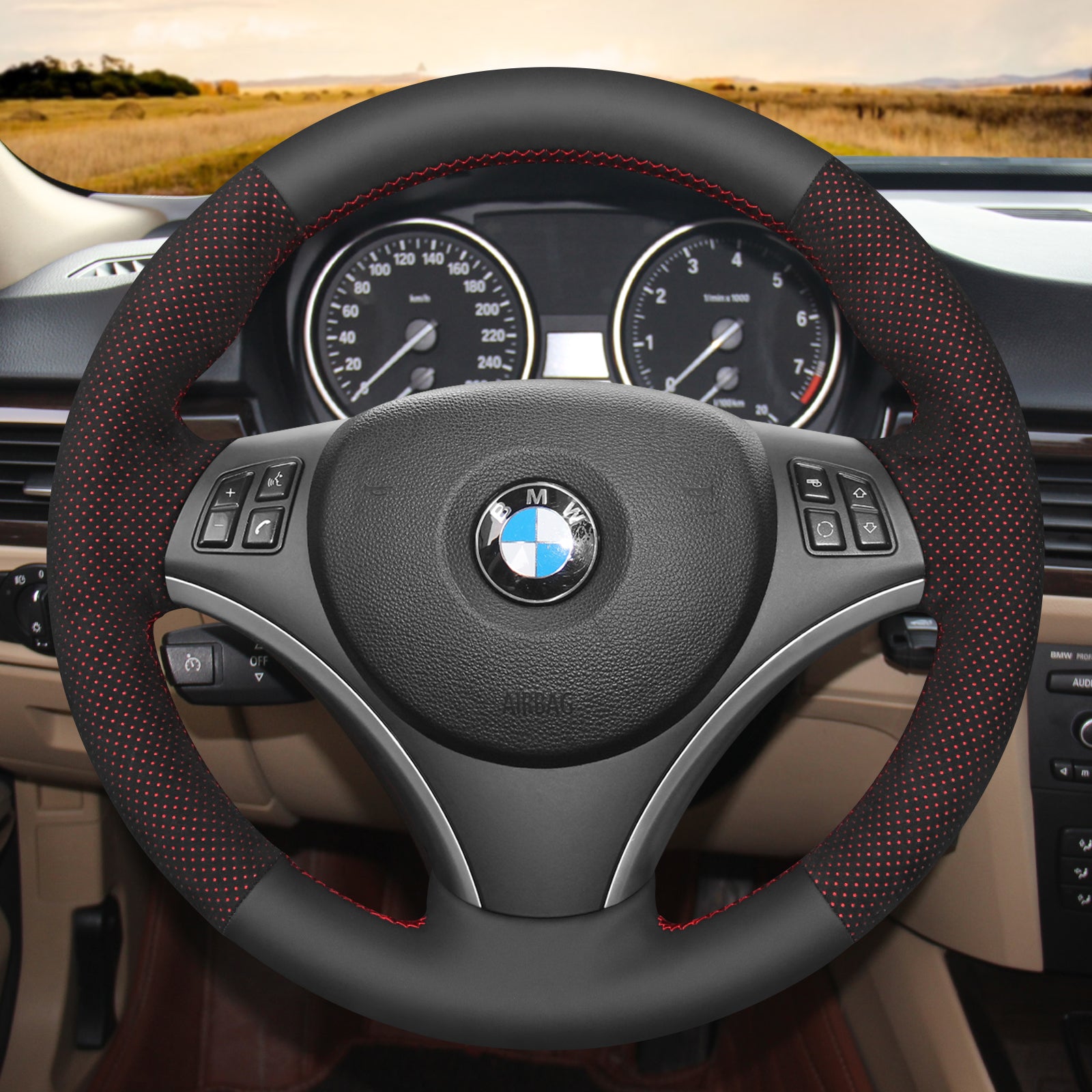 Mewant® Alcantara Car Steering Wheel Cover for BMW E87 E81 E82 E88 E82 E90 E91 E92E93 E84 E90 E92 E93 2007-2013