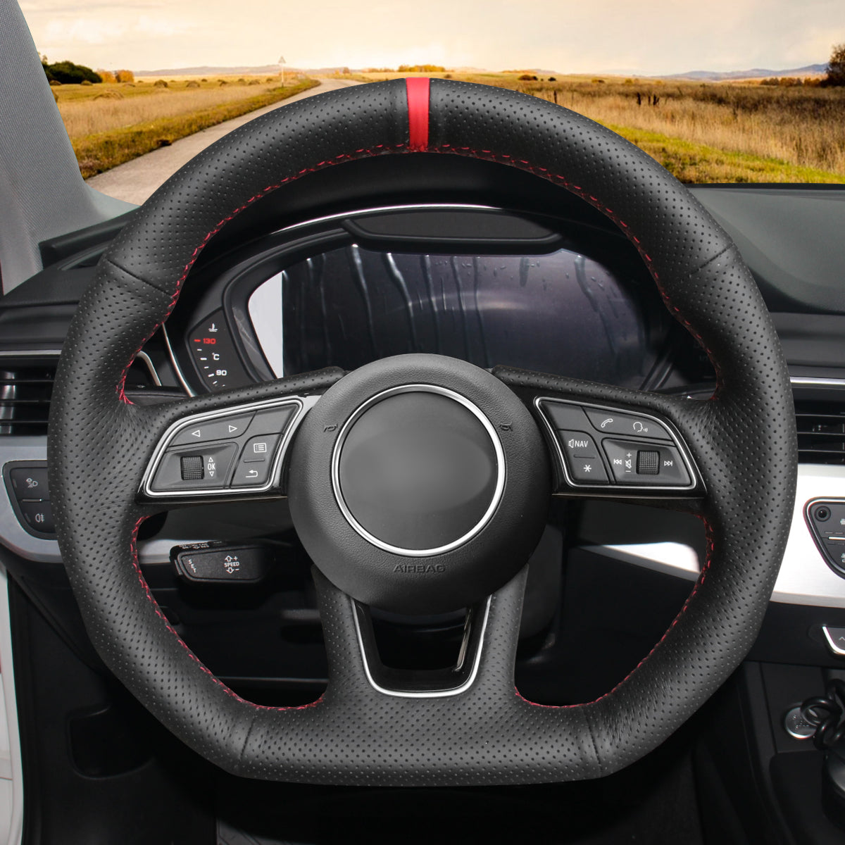 Mewant® Alcantara Car Steering Wheel Cover for Audi A1 (8X) A3 (8V/8Y) A4 (B9/8W) Allroad (B9/8W) A5 (8W6) S3 (8V) S4 (B9/8W) S5 (8W6) Q2 RS 4 (B9/8W)