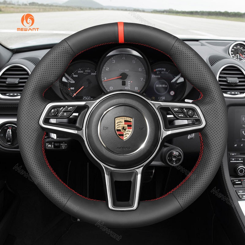 Mewant® Alcantara Car Steering Wheel Cover for Porsche 718 Boxster 718 Cayman 911 918 Spyder Cayenne Macan Panamera 2017-2021