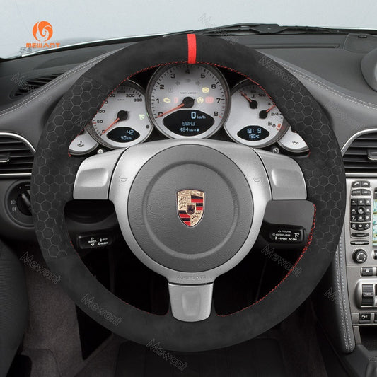 Mewant® Alcantara Car Steering Wheel Cover for Porsche 911 (997) 2005-2009 Boxster (987) 2005-2009 Cayman (987) 2006-2009