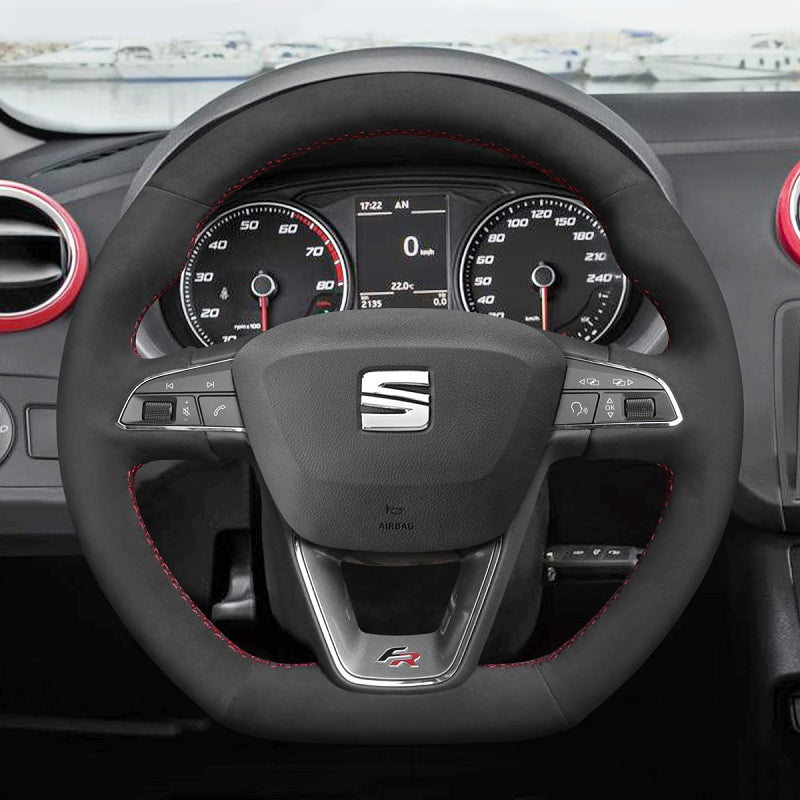 Mewant® Alcantara Car Steering Wheel Cover for SEAT Leon 5F (FR|CUPRA) 2013-2020 / Ibiza 6F (FR|CUPRA) 2015-2021 / Alhambra (FR Line) 2015-2022 / Arona (FR Line) 2017-2021 / Ateca (FR-Line) 2016-2020 / Toledo FR 2014-2019 CUPRA Ateca 2018-2020
