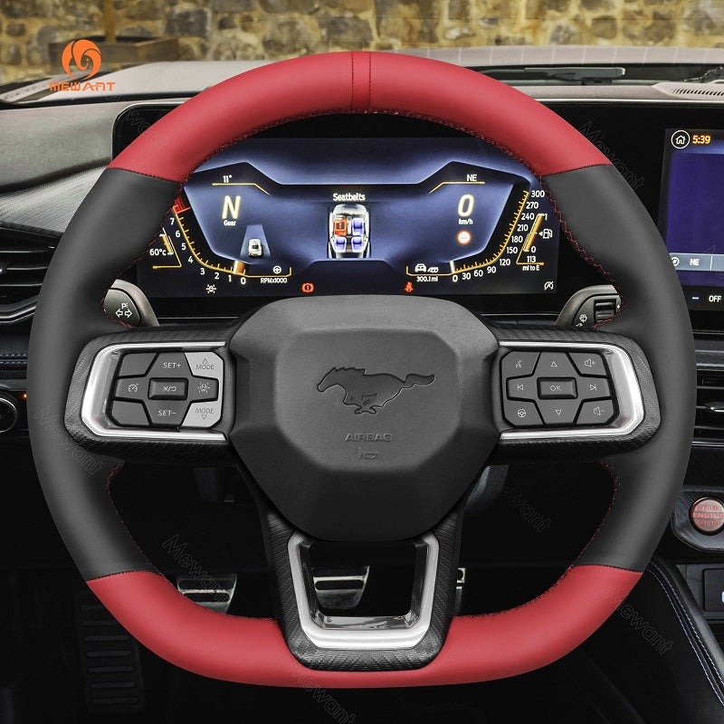 Mewant Alcantara Car Steering Wheel Cover for Ford Mustang 2024