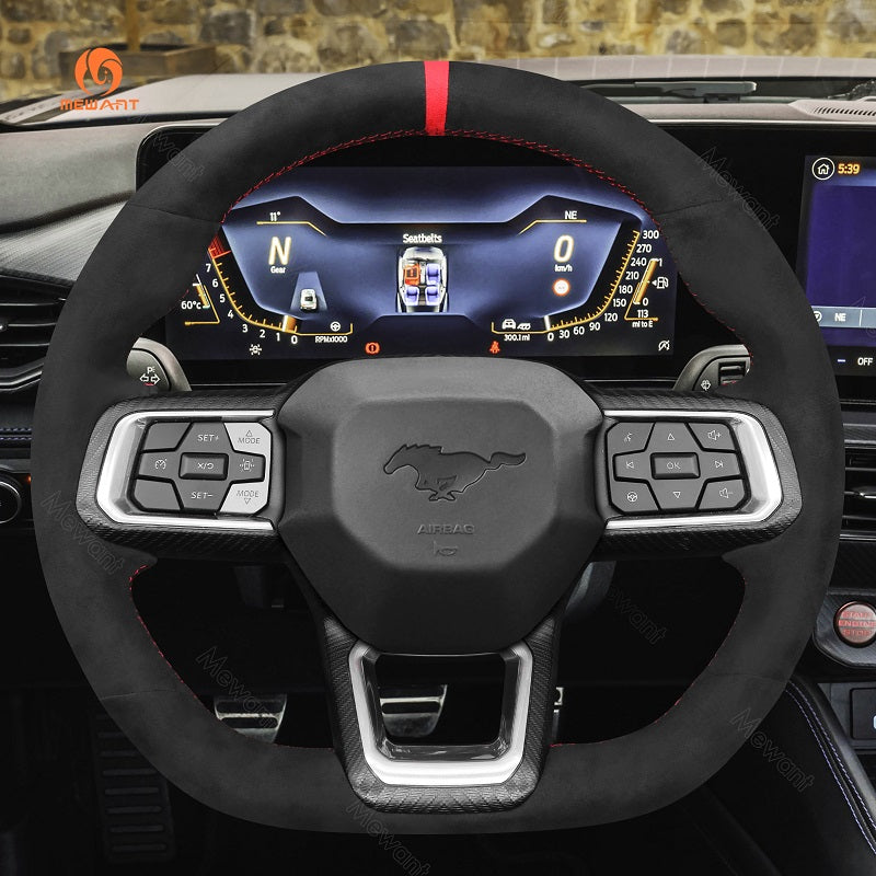 Mewant Alcantara Car Steering Wheel Cover for Ford Mustang 2024