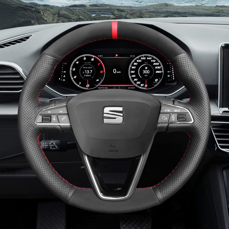 Mewant® Alcantara Auto-Lenkradbezug für SEAT Leon (5F) 2013–2020 / Ibiza (6F) 2015–2021 / Alhambra (7N) 2015–2022 / Arona 2017–2021 / Ateca 2016–2020 / Tarraco 2018–2020 / Toledo 2014-2019