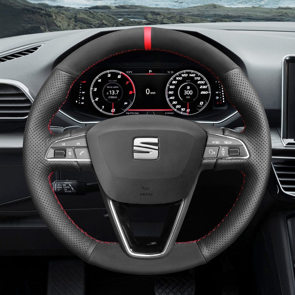 Mewant® Alcantara Auto-Lenkradbezug für SEAT Leon (5F) 2013–2020 / Ibiza (6F) 2015–2021 / Alhambra (7N) 2015–2022 / Arona 2017–2021 / Ateca 2016–2020 / Tarraco 2018–2020 / Toledo 2014-2019