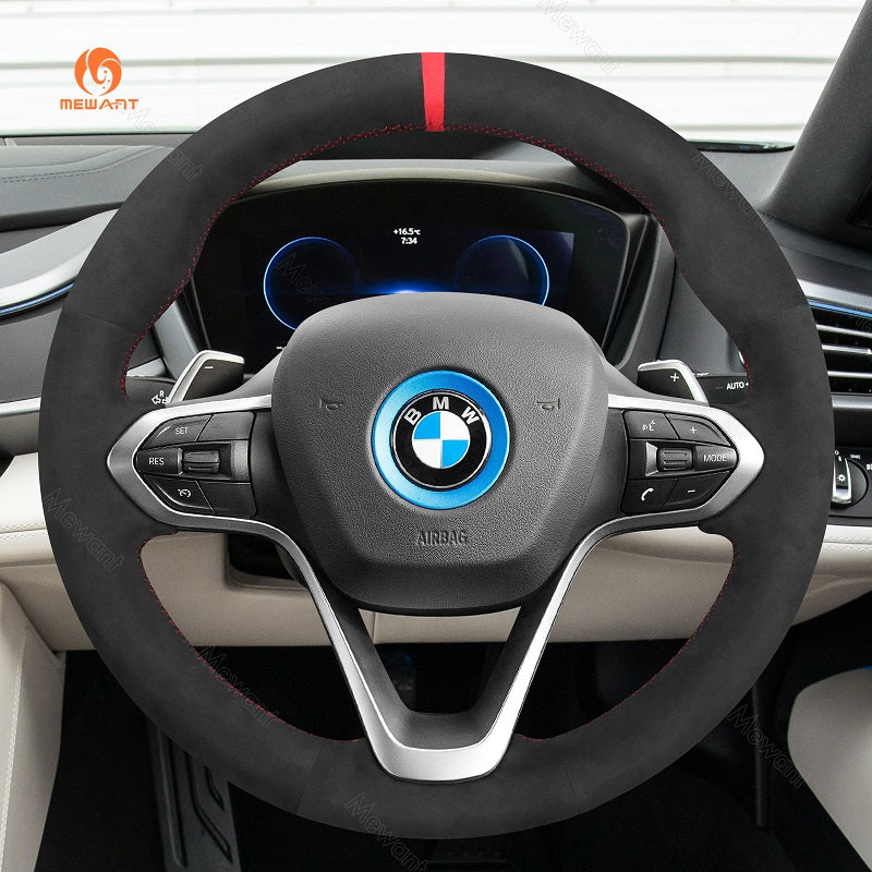 Mewant Hand Stitch Alcantara Leather Car Steering Wheel Cover for BMW i8 2014-2020