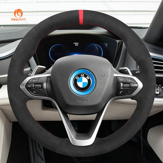 Mewant Hand Stitch Alcantara Leather Car Steering Wheel Cover for BMW i8 2014-2020