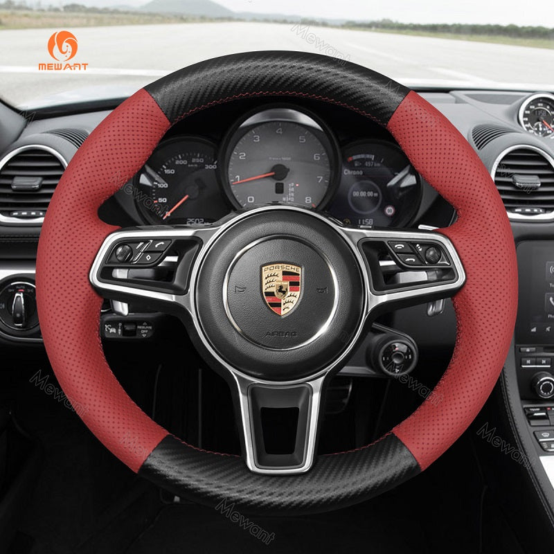 Mewant® Alcantara Car Steering Wheel Cover for Porsche 718 Boxster 718 Cayman 911 918 Spyder Cayenne Macan Panamera 2017-2021