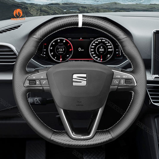 Mewant® Alcantara Car Steering Wheel Cover for SEAT Leon (5F) 2013-2020 / Ibiza (6F) 2015-2021 / Alhambra (7N) 2015-2022 / Arona 2017-2021 / Ateca 2016-2020 / Tarraco 2018-2020 / Toledo 2014-2019