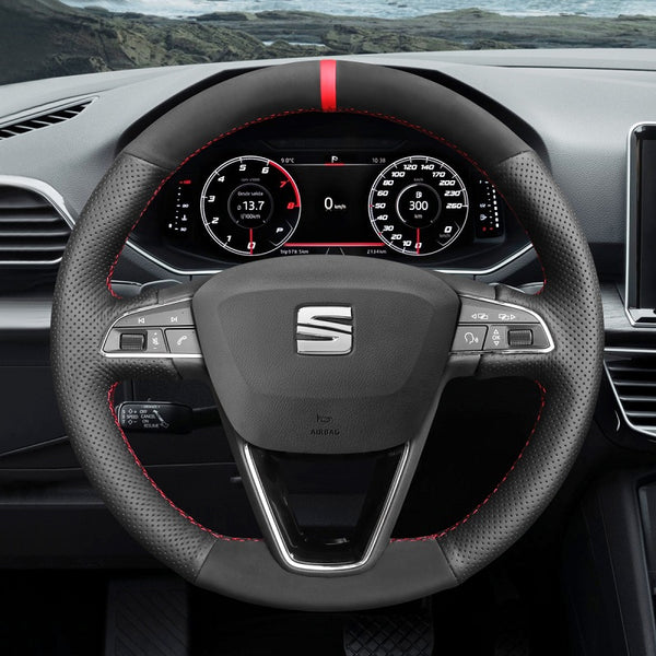 Mewant® Alcantara Car Steering Wheel Cover for SEAT Leon (5F) 2013-2020 / Toledo 2014-2015 / Arona 2017-2021
