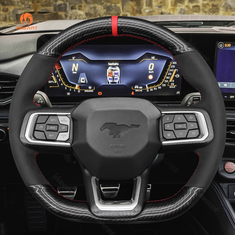 Mewant Alcantara Car Steering Wheel Cover for Ford Mustang 2024