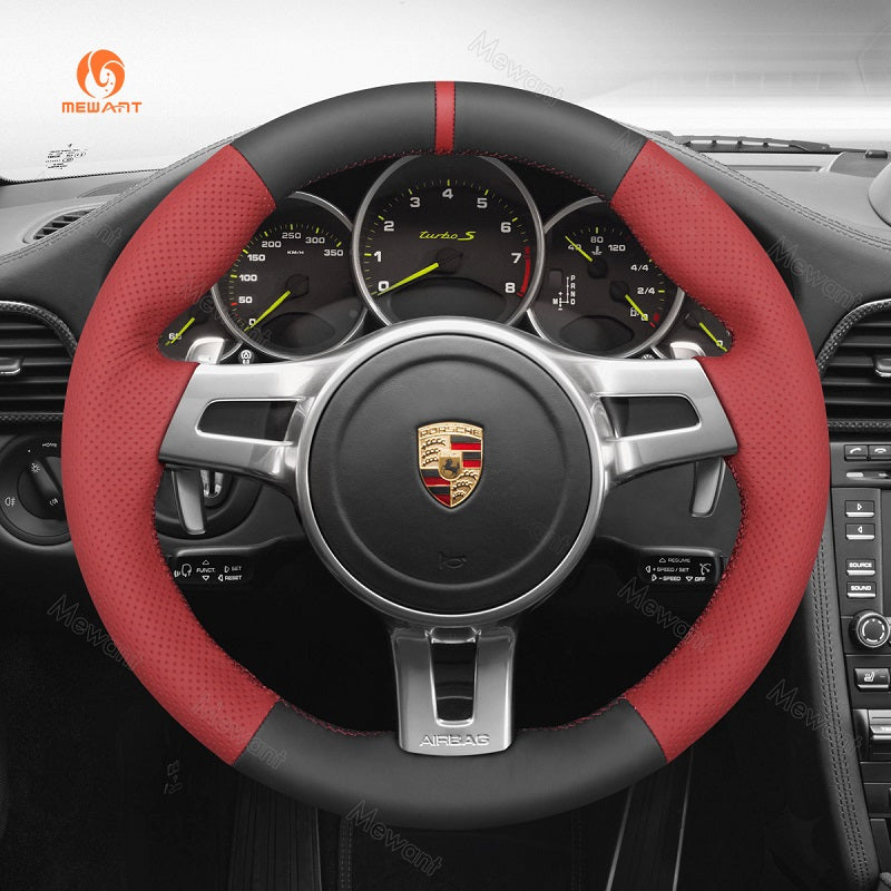 Mewant® Alcantara Car Steering Wheel Cover for Porsche 911 (991) Boxster (981) Cayman (981) Cayenne Panamera 2010-2016