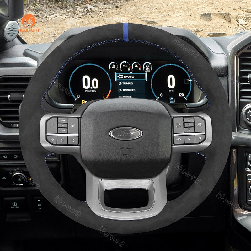 Mewant® Alcantara Car Steering Wheel Cover for Ford F-150 2021-2024 F-150 (Lightning) F-350 F-450 Expedition
