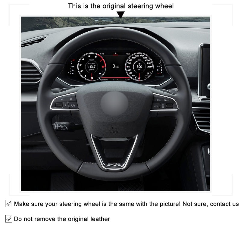 Mewant® Alcantara Auto-Lenkradbezug für SEAT Leon (5F) 2013–2020 / Ibiza (6F) 2015–2021 / Alhambra (7N) 2015–2022 / Arona 2017–2021 / Ateca 2016–2020 / Tarraco 2018–2020 / Toledo 2014-2019