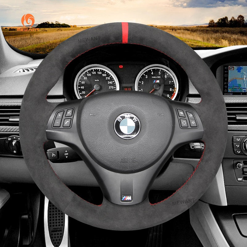 Mewant® Alcantara Car Steering Wheel Cover for BMW 1Series E87(5doorHatchback) E81 (3 door Hatchback) E82 (Coupe) E88 (Convertible) M E82;3 Series E90 (Sedan) E91 (Touring) E92 (Coupe) E93 (Convertible) X1 E84 M3 E90 M3 E92 M3 E93