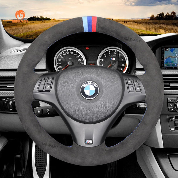 Mewant® Alcantara Car Steering Wheel Cover for BMW 1Series E87(5doorHatchback) E81 (3 door Hatchback) E82 (Coupe) E88 (Convertible) M E82;3 Series E90 (Sedan) E91 (Touring) E92 (Coupe) E93 (Convertible) X1 E84 M3 E90 M3 E92 M3 E93