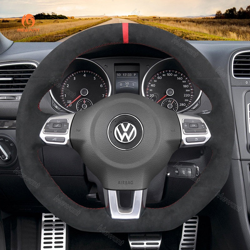 Mewant® Alcantara Car Steering Wheel Cover for Golf 6 (VI) GTI Polo GTI Polo (R-Line) Scirocco CC (R-Line) Tiguan (R-Line)