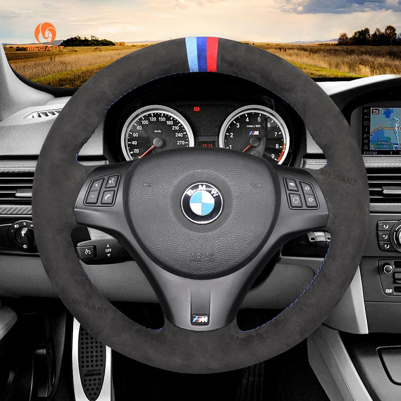 Mewant® Alcantara Car Steering Wheel Cover for BMW 1Series E87(5doorHatchback) E81 (3 door Hatchback) E82 (Coupe) E88 (Convertible) M E82;3 Series E90 (Sedan) E91 (Touring) E92 (Coupe) E93 (Convertible) X1 E84 M3 E90 M3 E92 M3 E93