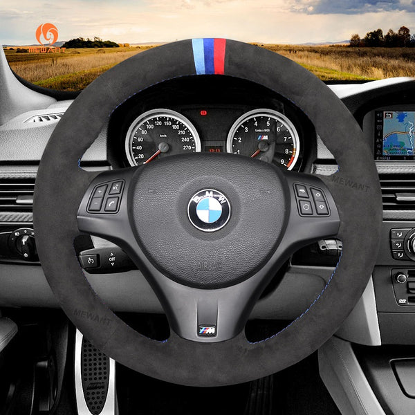 Mewant® Alcantara Car Steering Wheel Cover for BMW 1Series E87(5doorHatchback) E81 (3 door Hatchback) E82 (Coupe) E88 (Convertible) M E82;3 Series E90 (Sedan) E91 (Touring) E92 (Coupe) E93 (Convertible) X1 E84 M3 E90 M3 E92 M3 E93