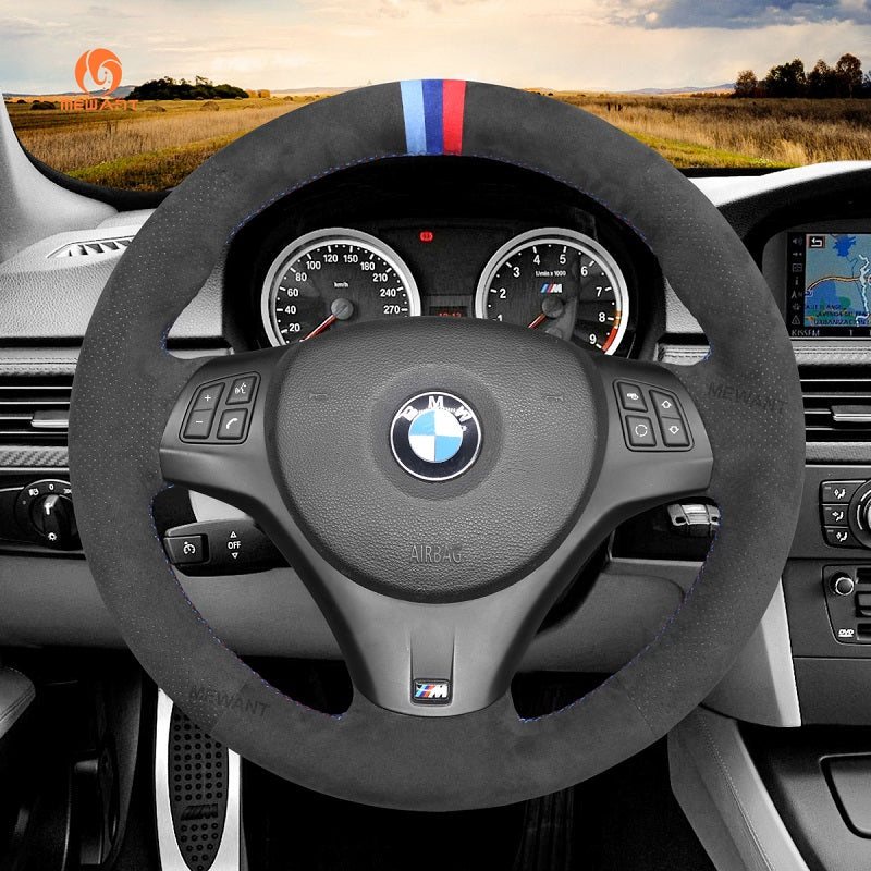 Mewant® Alcantara Car Steering Wheel Cover for BMW 1Series E87(5doorHatchback) E81 (3 door Hatchback) E82 (Coupe) E88 (Convertible) M E82;3 Series E90 (Sedan) E91 (Touring) E92 (Coupe) E93 (Convertible) X1 E84 M3 E90 M3 E92 M3 E93