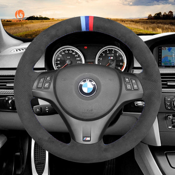Mewant® Alcantara Car Steering Wheel Cover for BMW 1Series E87(5doorHatchback) E81 (3 door Hatchback) E82 (Coupe) E88 (Convertible) M E82;3 Series E90 (Sedan) E91 (Touring) E92 (Coupe) E93 (Convertible) X1 E84 M3 E90 M3 E92 M3 E93