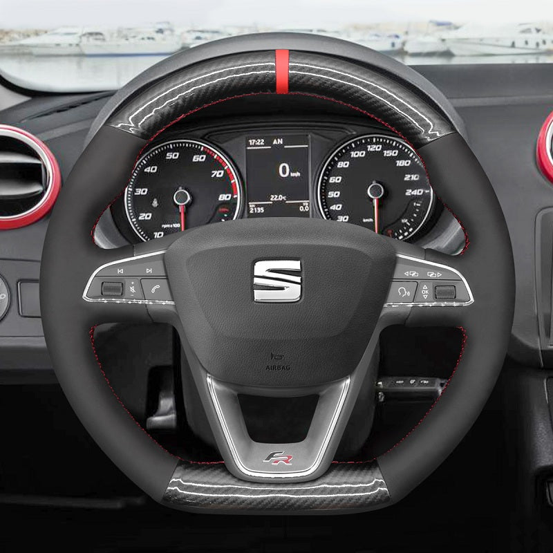 Mewant® Alcantara Car Steering Wheel Cover for SEAT Leon 5F (FR|CUPRA) 2013-2020 / Ibiza 6F (FR|CUPRA) 2015-2021 / Alhambra (FR Line) 2015-2022 / Arona (FR Line) 2017-2021 / Ateca (FR-Line) 2016-2020 / Toledo FR 2014-2019 CUPRA Ateca 2018-2020