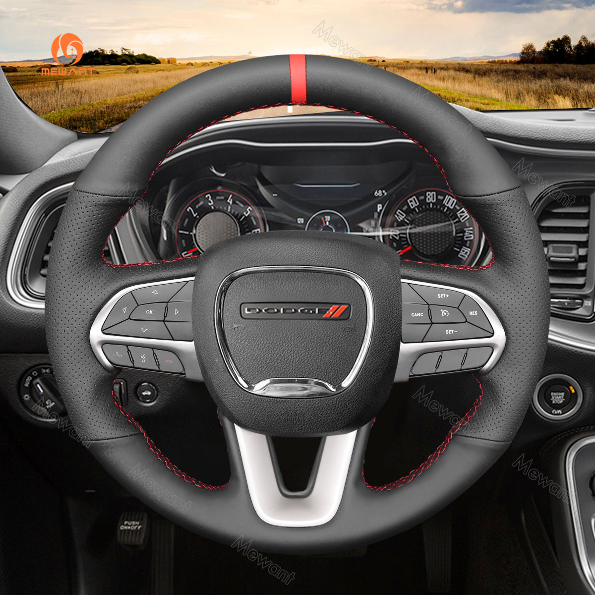 Mewant® Alcantara Car Steering Wheel Cover for Dodge Challenger 2015-2023 Charger 2015-2023 Durango 2018-2023