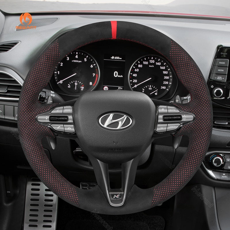 Mewant® Alcantara Car Steering Wheel Cover for Hyundai Elantra (N Line) Elantra N Kona N Veloster N 2019-2022