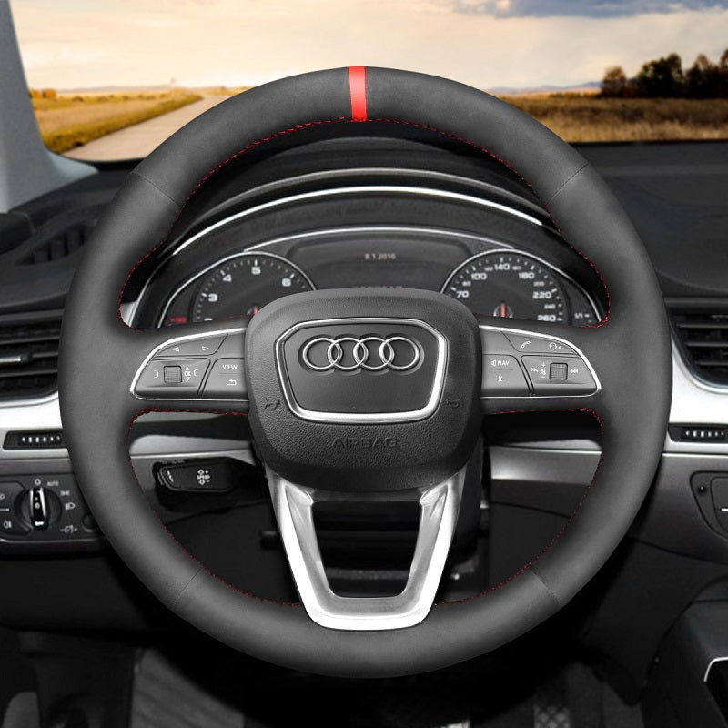 Mewant® Alcantara Car Steering Wheel Cover for Audi A3 A4 A5 S3 S4 S5 Q2 SQ2 Q3 RSQ3 Q5 SQ5 Q7 SQ7 Q8 SQ8