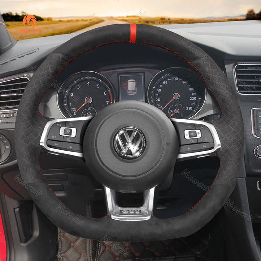 Mewant® Alcantara Car Steering Wheel Cover for Volkswagen VW Golf GTI 7 2015-2021 Golf R 2015-2019 Jetta GLI 2015-2018