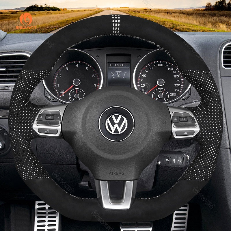 Mewant® Alcantara Car Steering Wheel Cover for Golf 6 (VI) GTI Polo GTI Polo (R-Line) Scirocco CC (R-Line) Tiguan (R-Line)