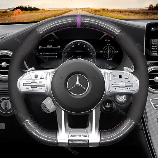 Mewant® Alcantara-Lenkradbezug für Mercedes-Benz AMG A35 GT C63 Coupé C43 C63 CLA35 CLA45 CLS53 E53 E63 G63 GLA35 GLA45 GLB35 GLC43 GLC63 GLE53 GLE63 GLS63 S63