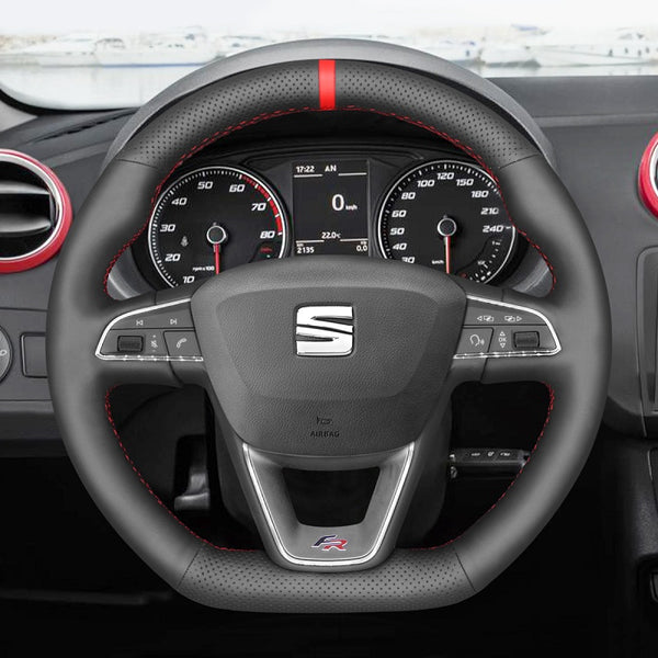 Mewant® Alcantara Car Steering Wheel Cover for SEAT Leon 5F (FR|CUPRA) 2013-2020 / Ibiza 6F (FR|CUPRA) 2015-2021 / Alhambra (FR Line) 2015-2022 / Arona (FR Line) 2017-2021 / Ateca (FR-Line) 2016-2020 / Toledo FR 2014-2019 CUPRA Ateca 2018-2020