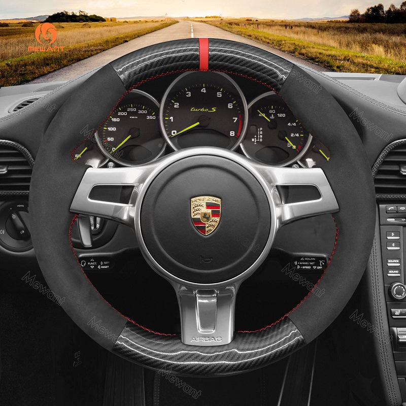 Mewant® Alcantara Car Steering Wheel Cover for Porsche 911 (991) Boxster (981) Cayman (981) Cayenne Panamera 2010-2016